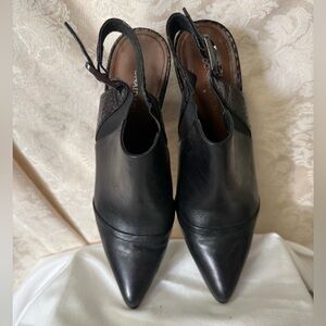 Donald J Pliner Black Leather Bootie with snake skin on the sides and strap